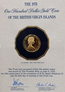 1978 British Virgin Island Proof 7.1 Grams .900 fine $100 Dollar Gold Coin