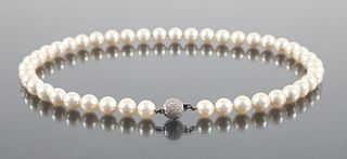 18K Diamond Cultured Pearl Necklace