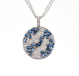14K Diamond Sapphire Pendant Necklace