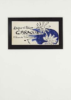 Braque, GeorgesEinladungskarte, 1952. Farblithographie auf Buetten. 9 x 18 cm. Exposition G Braque 13 Rue de Téhéran, Gale