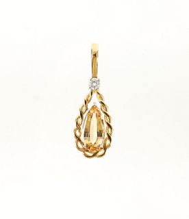 18K Citrine Diamond Pendant Necklace