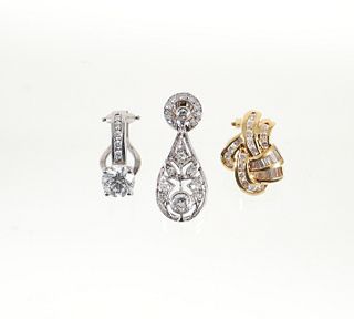 3 Single Diamond Platinum Gold Earrings