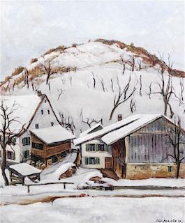 Otto Meister, (Swiss, 1887-1969), Snowy Cabins, 1939