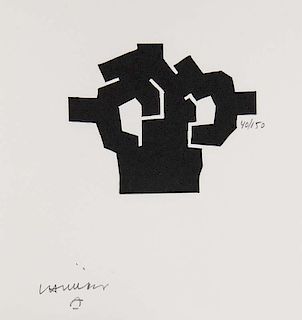 Chillida, EduardoAischylos: Die Perser. 1978. Mappenwerk mit 4 Holzschnitten, davon 1 auf dem Umschlag, sowie 16 Doppelboege