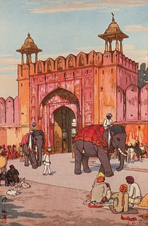 Hiroshi Yoshida Ajmer Gate Jaipur Signed Color Woodblock