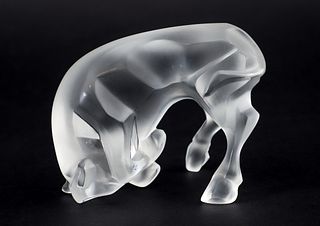 Lalique Auroch Taureau Frosted Glass Bull Figure