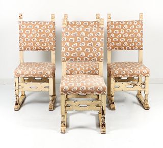 4 painted Arts and Crafts Chairs with new upholstery