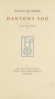 Buechner, GeorgDanton Tod. Ein Drama. Maastricht, Halcyon Press 1930. 4°. 115 S., 1 Bl. Druckvermerk. OLwd. mit goldgepraeg