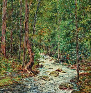 William J. Hyett Impressionistic Creek Oil Ptg