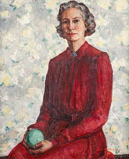Rachel McClelland Sutton Self Portrait in Red Dress