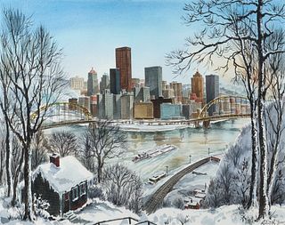Robert R. Young watercolor Golden Triangle in Winter