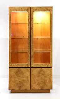 Milo Baughman Style Burl Wood China Cabinet by Lane