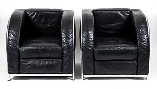 Pair of Corbusier Style Chrome and Leather Club Chairs