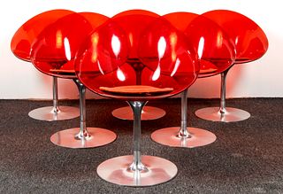6 Red Philippe Starck Eros Chairs for Kartell