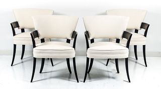 Set of Four Hollywood Regency Ebonized Armchairs 