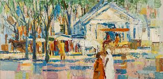 George Barrel Italo Botti Town Square Oil on Canvas
