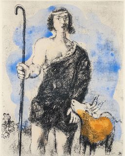 Marc Chagall Young Shepherd Joseph Signed Color Etching