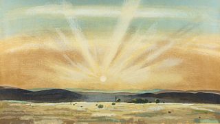 Peter Hurd Sunset Through Dust Signed Color Lithograph