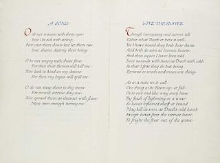 Mittl, Melchior und MathildeSongs. By Ben Johnson. Mit handgezeichneten Initialen und Typen in Rot und Schwarz. Typographisc