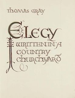 Mittl, Melchior und MathildeThomas Gray. Elegy. Mit handgezeichneten Initialen und Typen in Gruen, Blau und Braun. Typograph