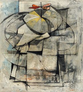 Tom Rowlands 1953 Cubist Abstract Oil on Board 