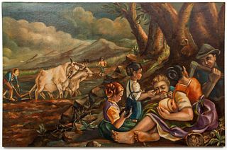 Italian Social Realist Oil Painting by Venturini
