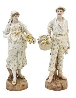 French Bisque Porcelain Provincial Figures, C. 1900, H 24'' W 8'' Depth 8'' 1 Pair
