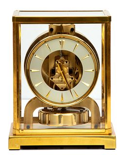 LeCoultre & Cie (Swiss) Atmos Glass & Brass Mantel Clock, H 9'' W 8'' Depth 6''