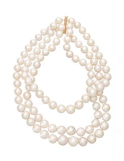 South Sea Pearl (11.5-13.5mm) 18kt Gold Triple Strand Necklace, Dia. 17'' 306g