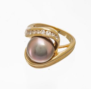 Na Hoku (Hawaiian) South Sea Pearl (10.2mm) Diamond, & 14kt Gold Ring, 8g Size: 5.5