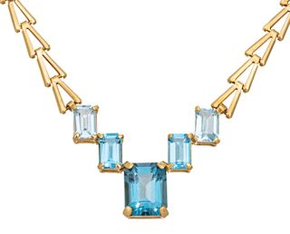14Kt Yellow Gold & Blue Topaz Necklace, L 17'' 8.1g