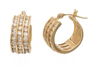 14kt Gold & Diamond Huggie Earrings, W .3'' Dia. .6'' 6.9g