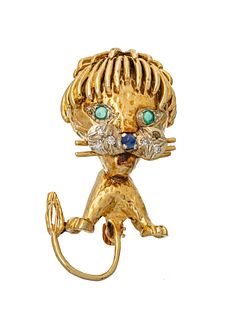Yellow Gold Lion With Whiskers Brooch, H 1.2'' W .6'' 7g