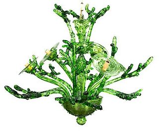 A Murano Green Glass Six-Light Chandelier Height 30 inches.