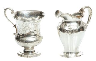 Gorham Sterling Silver Cream Pitcher 1896, & London 1820 Sterling Cup 2 pcs
