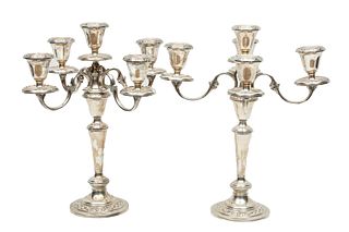 Gorham (American, 1831) Weighted Sterling Silver Candelabra, H 14'' Dia. 12'' 1 Pair