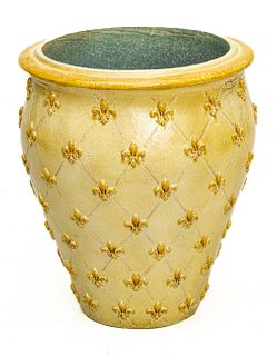 Dolfi, Italy Yellow Pottery Jardinere, Fleur De Lis H 23'' Dia. 18''