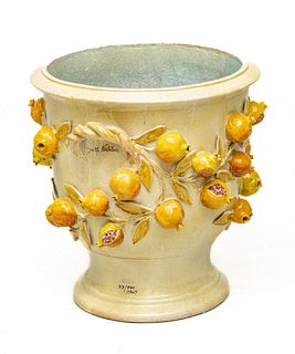 Dolfi Italian Pottery Jardinere, Fruit In Relief H 20'' Dia. 18''
