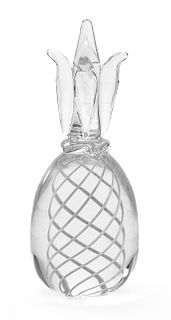Steuben Glass Pineapple Paperweight, H 7'' Dia. 2.75''