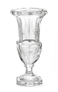Tiffany & Co. Etched Crystal Vase, H 10'' Dia. 5.5''