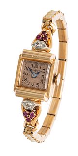 14kt Gold & Ruby Lady's Wristwatch, C. 1930, Dia. 2'' 16g