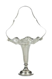 Silver Plate Flower Basket, Important Size C. 1920, H 20'' W 12''
