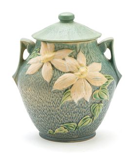 Roseville Pottery (American) 'Clematis' Covered Pottery Cookie Jar, H 10.25'' W 9''