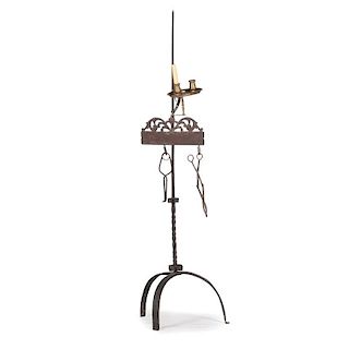 Wrought Iron Light Stand with Brass Candle Pan
