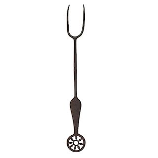 A Fine Wrought Iron Toasting Fork with Pierced Handle