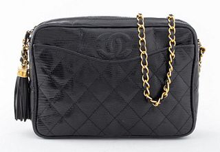 Chanel Black Lizard Skin Camera Handbag