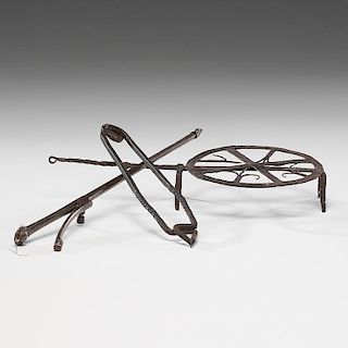 Early Wrought Iron Trivet and Tongs