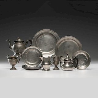 Pewter Teapots, Creamers and Dishes