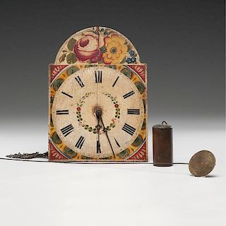Painted Clock Face with Weight & Pendulum