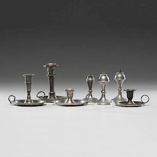 Pewter Candlesticks and Fluid Lamps